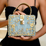 Luxury Gold Embellished Acrylic Evening Clutch Bag – Designer Box Purse for Weddings & Special Occasions