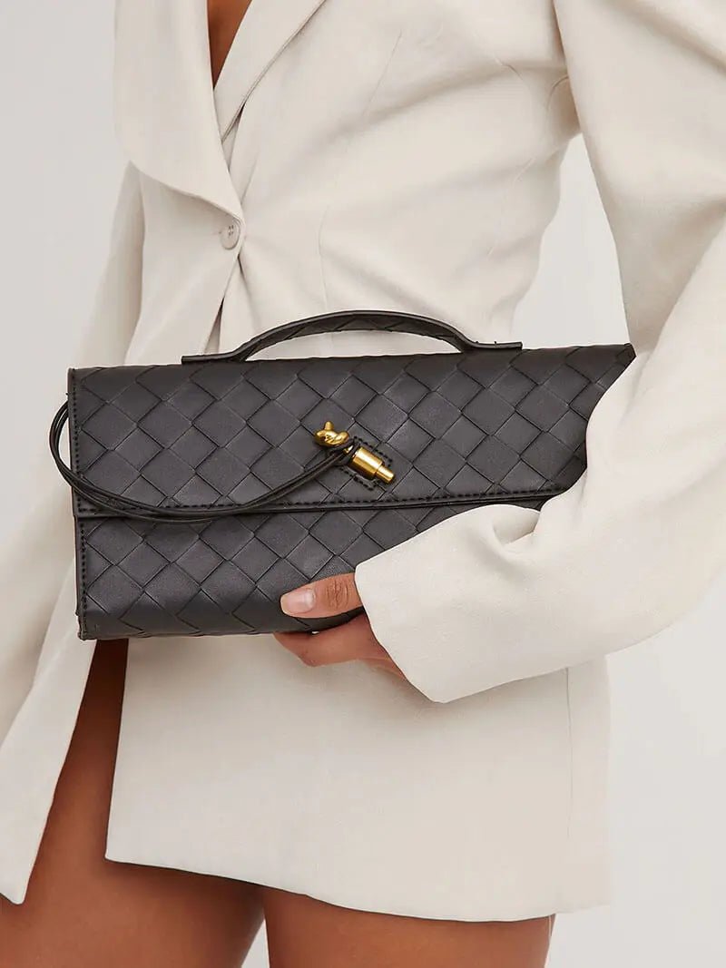 Amy | Black Woven Leather Shoulder Bag Mijn winkel