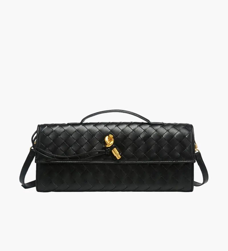 Amy | Black Woven Leather Shoulder Bag Mijn winkel