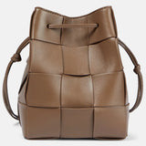 Mini leather bucket bag with drawstring and knotted strap – Aurora Bag