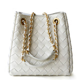 The Chantall | Luxury White Woven Leather Bucket Bag – Elegant & Versatile