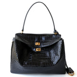 Vessara | Black Croc-Embossed Leather Bag – Bold & Luxurious