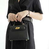 Galatea | Elegant Black Leather Handbag – Classic Luxury & Functionality