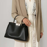 Celeste | Black Structured Leather Tote – Timeless & Chic