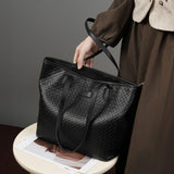 Zyphera | Black Woven Leather Tote Bag – Elegant & Spacious