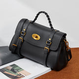 Florence | Black Braided Handle Satchel – Timeless & Elegant