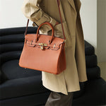 Brown Litchi Grain soft Leather Satchel Bag Big Handbags for Work - from Aurora-Bags for sale at Aurora-Bags