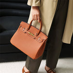 Brown Litchi Grain soft Leather Satchel Bag Big Handbags for Work - from Aurora-Bags for sale at Aurora-Bags