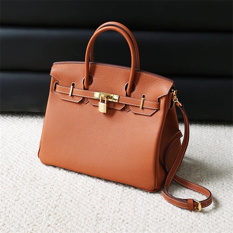 Brown Litchi Grain soft Leather Satchel Bag Big Handbags for Work - from Aurora-Bags for sale at Aurora-Bags