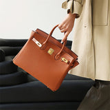 Brown Litchi Grain soft Leather Satchel Bag Big Handbags for Work - from Aurora-Bags for sale at Aurora-Bags