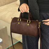 Camille | Brown Leather Duffle Satchel – Classic & Chic