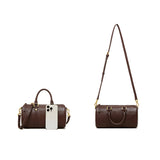 Camille | Brown Leather Duffle Satchel – Classic & Chic