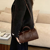 Camille | Brown Leather Duffle Satchel – Classic & Chic