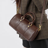 Camille | Brown Leather Duffle Satchel – Classic & Chic