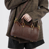 Camille | Brown Leather Duffle Satchel – Classic & Chic