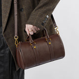 Camille | Brown Leather Duffle Satchel – Classic & Chic