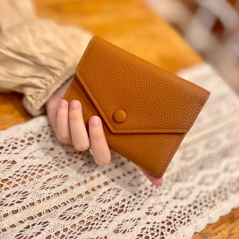 Emma | Orange Pebbled Leather Mini Wallet – Chic & Compact