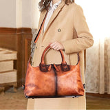 Vintage Leather Travel Handbag – Premium Top Handle Crossbody Purse for Women