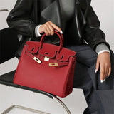 Burgundy Litchi Grain soft Leather Satchel Bag Big Handbags for Work - from Aurora-Bags for sale at Aurora-Bags