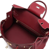 Burgundy Litchi Grain soft Leather Satchel Bag Big Handbags for Work - from Aurora-Bags for sale at Aurora-Bags