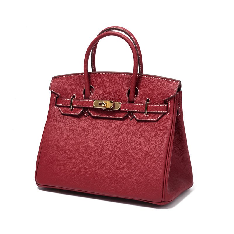 Burgundy Litchi Grain soft Leather Satchel Bag Big Handbags for Work - from Aurora-Bags for sale at Aurora-Bags