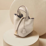 Azrielle | Premium Vegan Leather Litchi Grain Buckle Bag with Top Handle & Inner Pouch