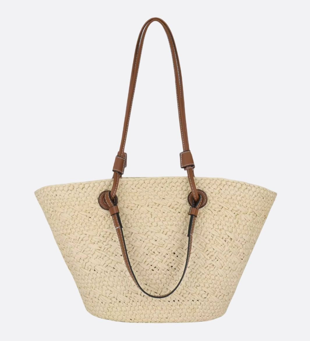 Structured Woven Tote Bag with Faux Leather Handles – Elegant Summer Shopper
