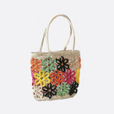 Floral Crochet Woven Tote Bag – Handmade-Style Summer Shoulder Bag