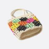 Floral Crochet Woven Tote Bag – Handmade-Style Summer Shoulder Bag