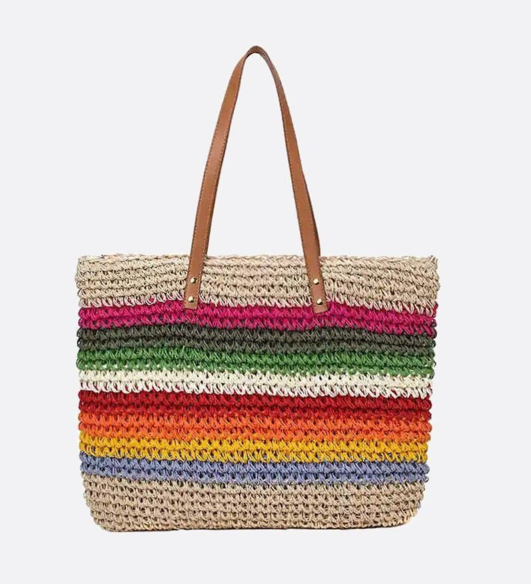 Rio Rainbow Crochet Tote – Multicolor Striped Woven Bag