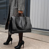 Euphemia Elegant Black Croc-Effect Leather Tote Bag for Women | Luxury Handbag UK