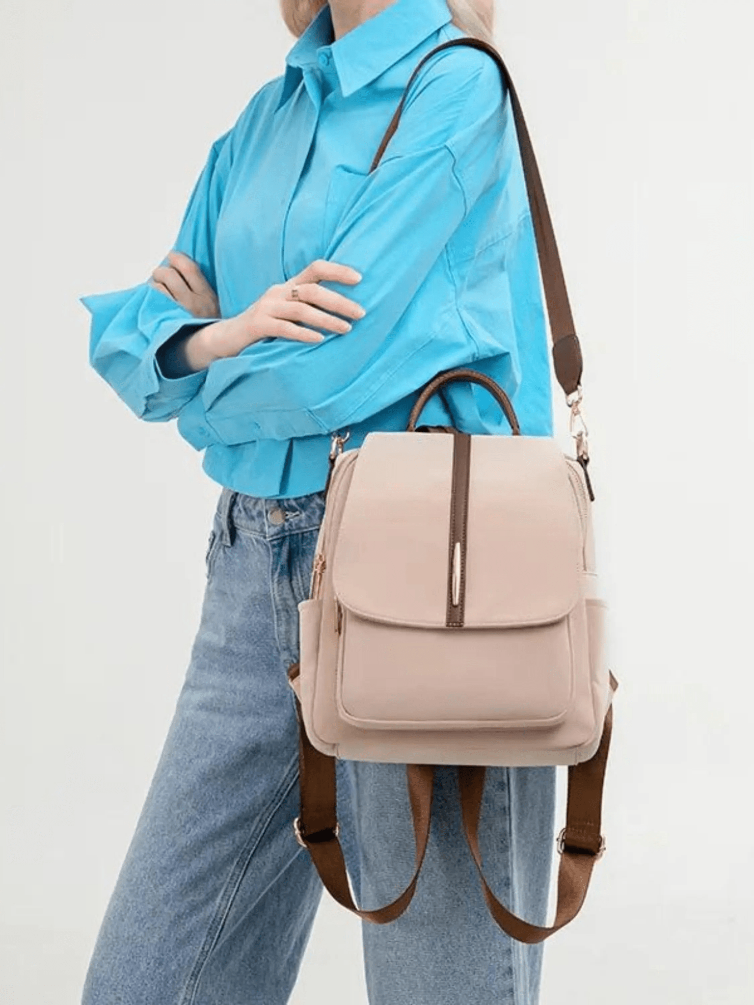 Clara | Chic Two-Tone Leather Backpack with Elegant Detailing Aurora-Bags