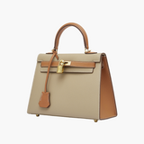 The Kelly | Luxury Grey & Brown Leather Handbag – Classic & Elegant