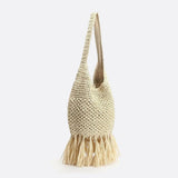 Woven Hobo Bag with Fringe Hem – Boho Shoulder Tote