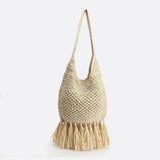 Woven Hobo Bag with Fringe Hem – Boho Shoulder Tote