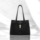 Livia | Elegant Black Leather Tote Bag for Women – Large Shoulder Bag with Gold Lock