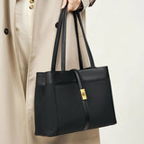 Livia | Elegant Black Leather Tote Bag for Women – Large Shoulder Bag with Gold Lock