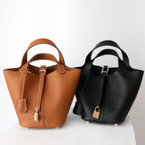 Azrielle | Premium Vegan Leather Litchi Grain Buckle Bag with Top Handle & Inner Pouch