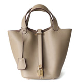 Azrielle | Premium Vegan Leather Litchi Grain Buckle Bag with Top Handle & Inner Pouch