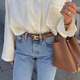 Azrielle | Premium Vegan Leather Litchi Grain Buckle Bag with Top Handle & Inner Pouch