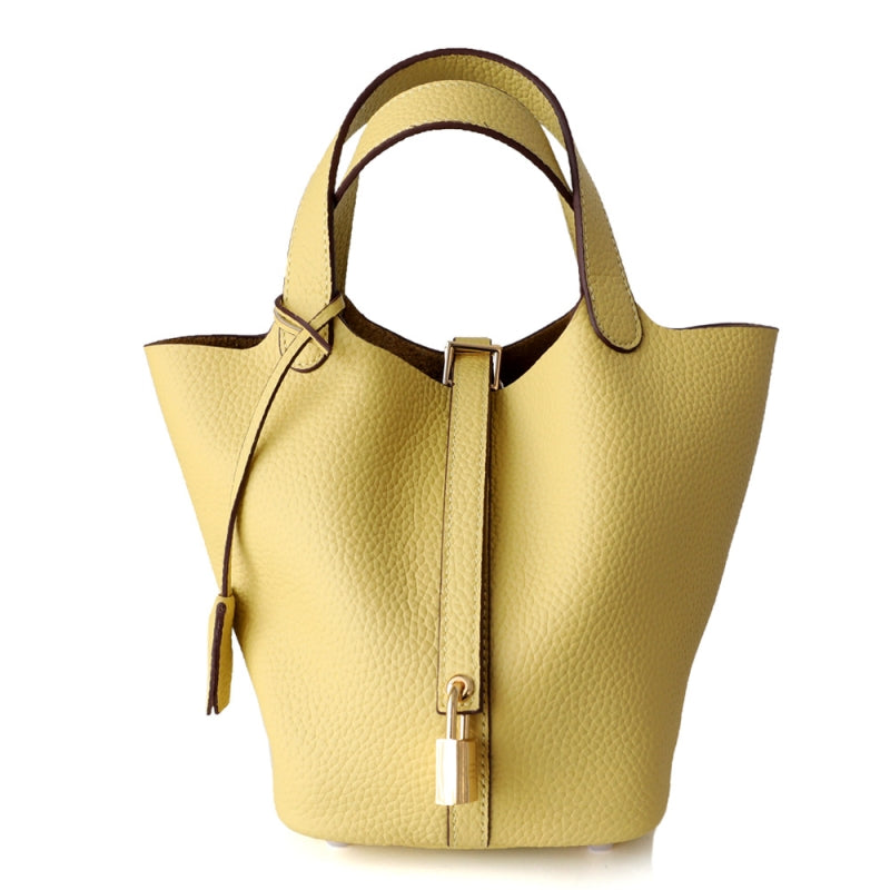 Azrielle | Premium Vegan Leather Litchi Grain Buckle Bag with Top Handle & Inner Pouch
