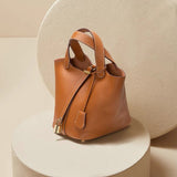 Azrielle | Premium Vegan Leather Litchi Grain Buckle Bag with Top Handle & Inner Pouch