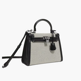 The Rose | Elegant Canvas & Black Leather Handbag – Classic & Timeless