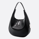Black Leather Crescent Shoulder Bag – Minimalist Luxury Handbag