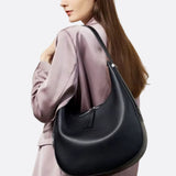 Black Leather Crescent Shoulder Bag – Minimalist Luxury Handbag