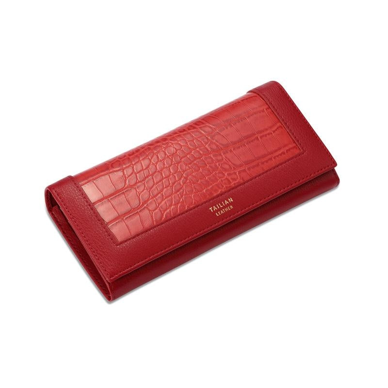Nyxara | Red Croc-Embossed Leather Wallet – Bold & Elegant