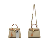 The Kelly |  Leather  Ivory & Tan Top Handle Bag – Classic & Sophisticated