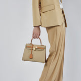 The Juliana | Two-Tone Structured Handbag – Classic & Luxurious - Taupe
