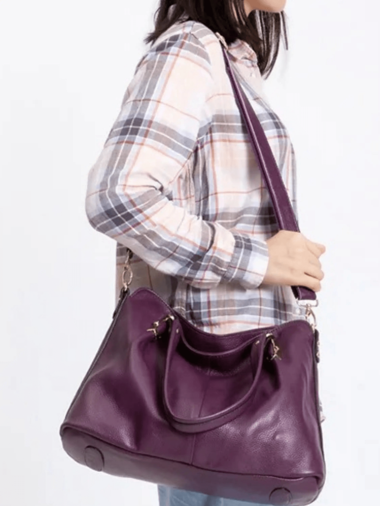 Isabella | Classic Plum Leather Tote Bag Aurora-Bags