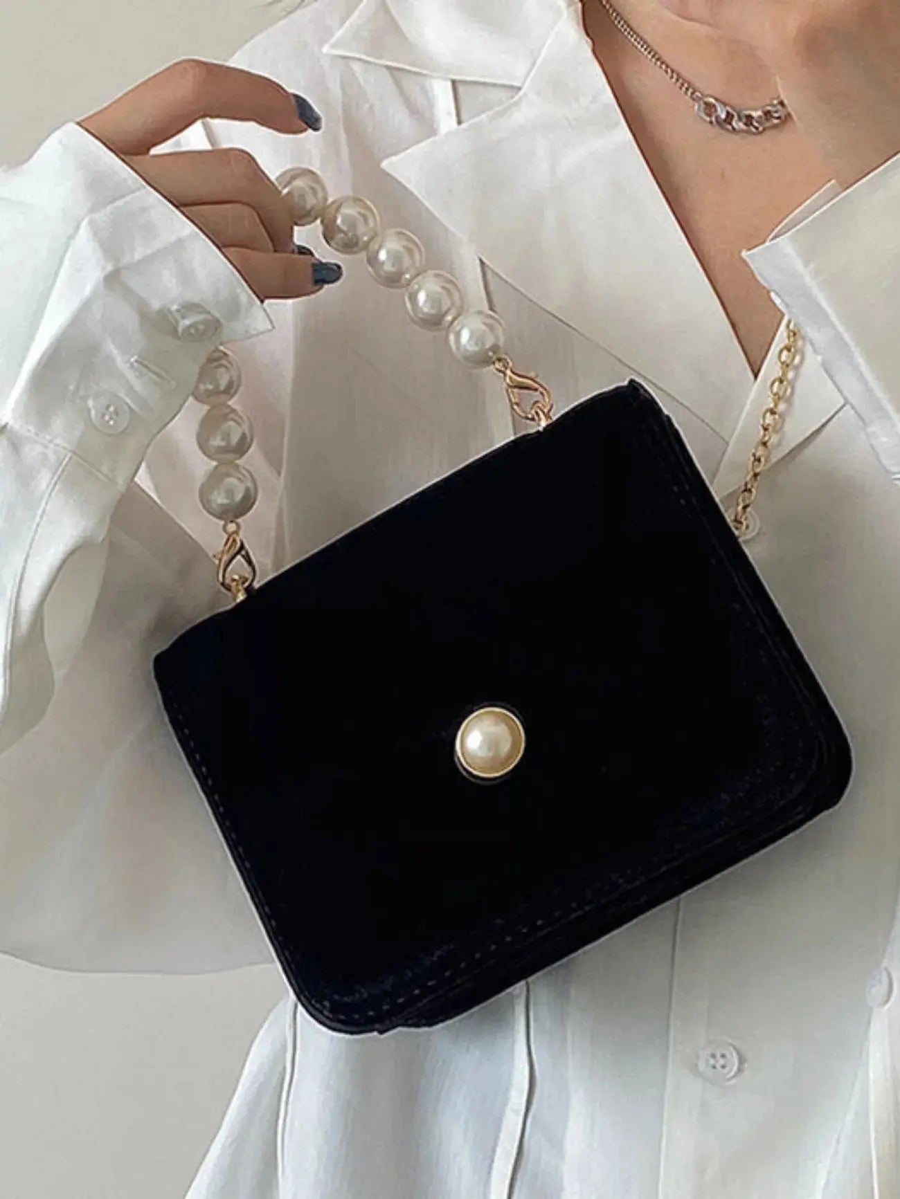 Isabella | Elegant Pearl-Handled Suede Clutch Aurora-Bags